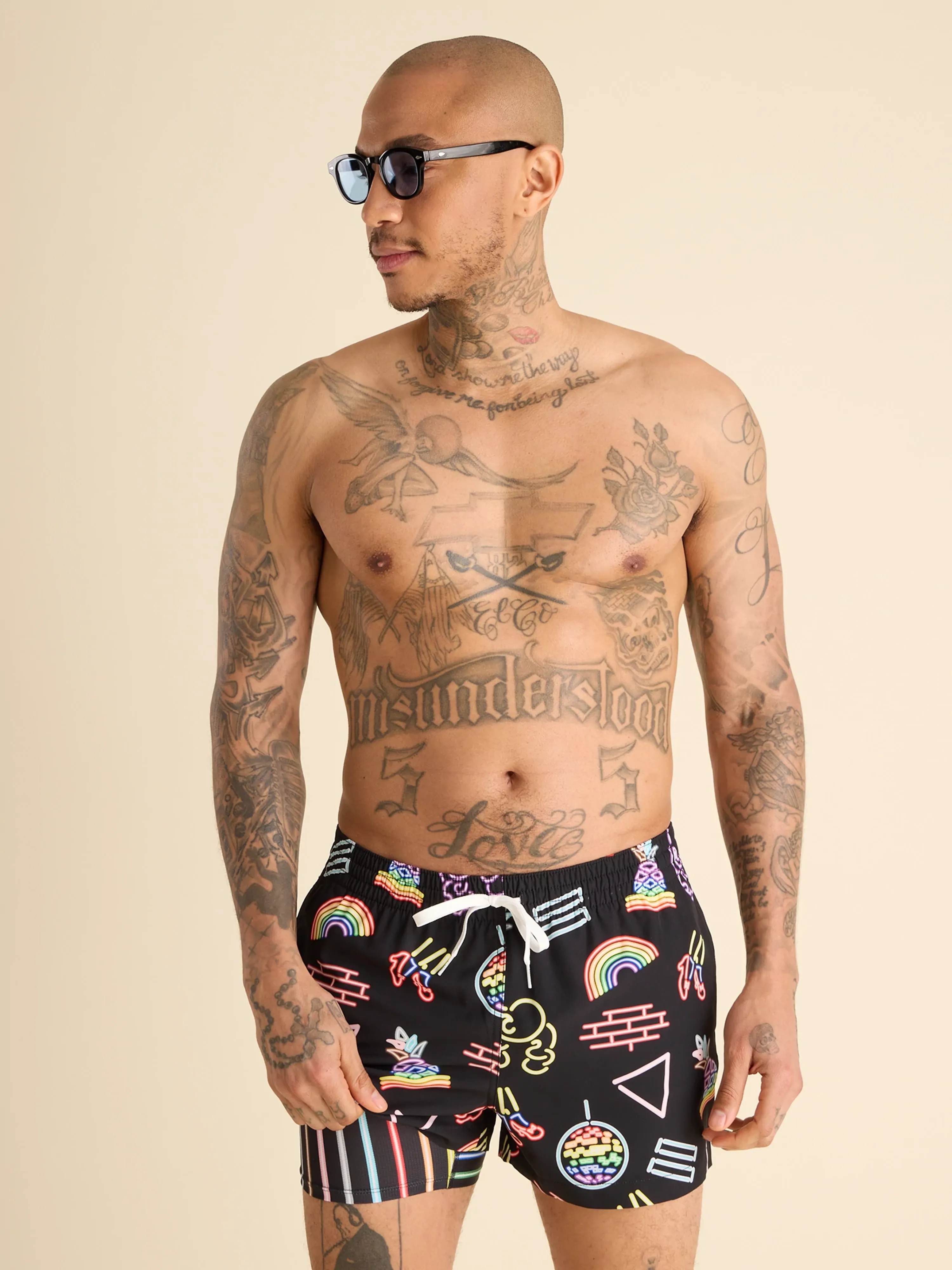 The Neon Pride 4" (Classic Lined Swim Trunks)