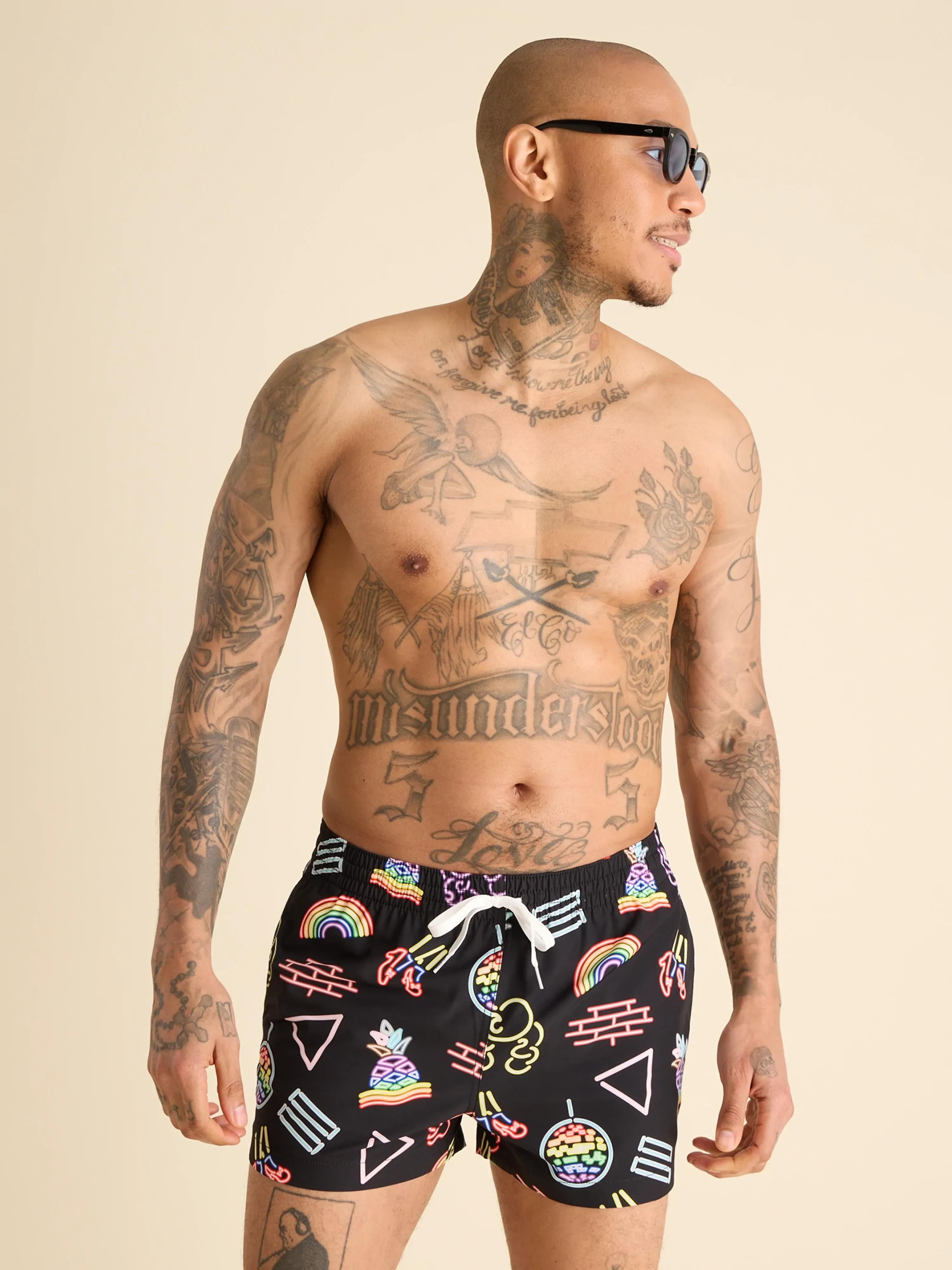 The Neon Pride 4" (Classic Lined Swim Trunks)