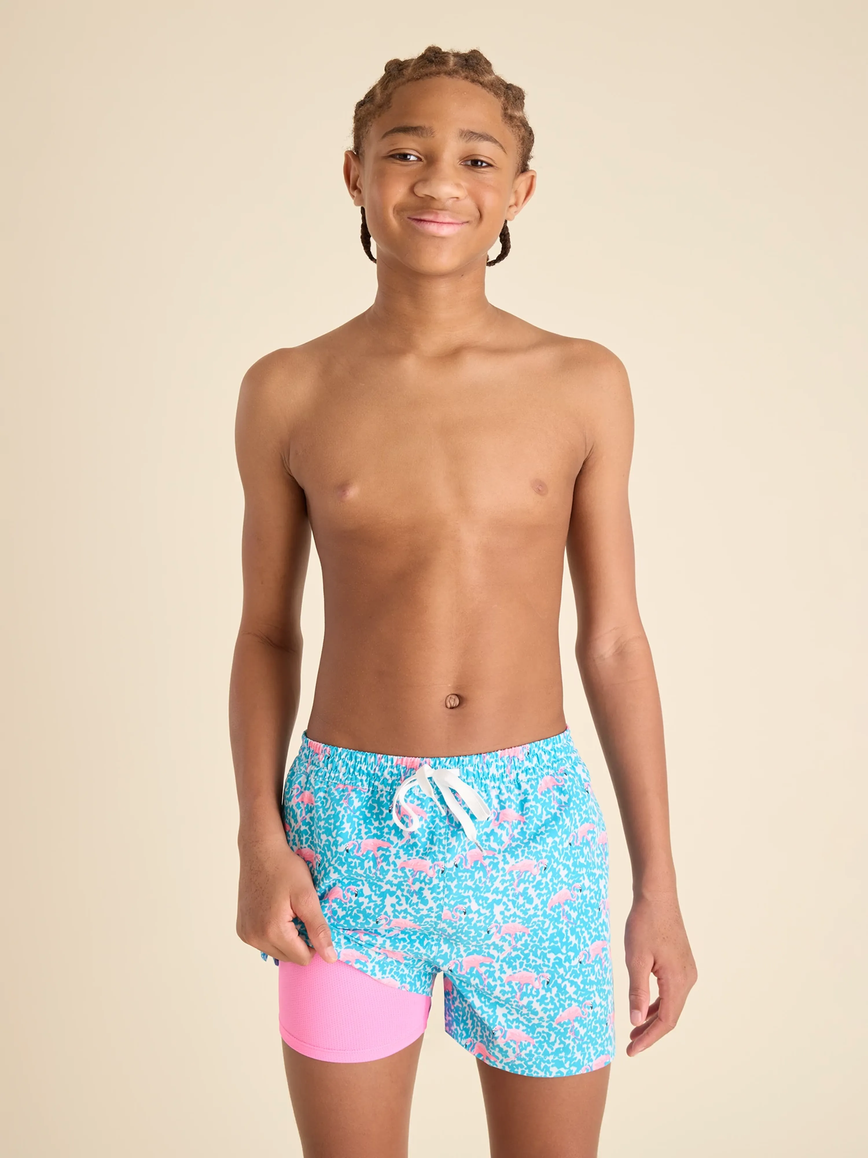 The Domingos Are For Flamingos (Boys Lined Classic Swim Trunk- Shorter)