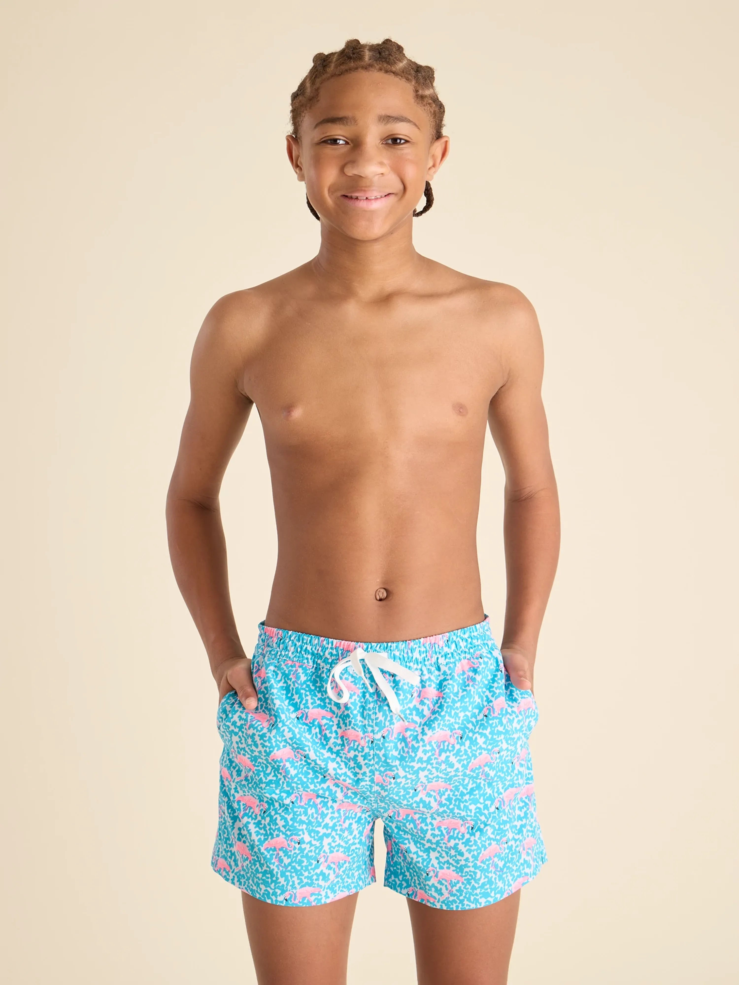 The Domingos Are For Flamingos (Boys Lined Classic Swim Trunk- Shorter)